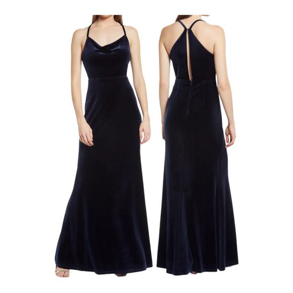 Lulu's dress Made My Impression Gown velvet dark blue Small S - Picture 1 of 5
